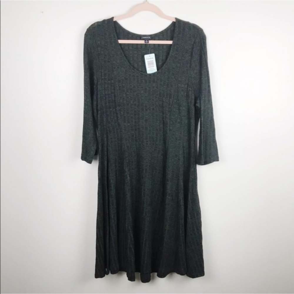 Torrid NWT Olive Knit Ribbed Fluted Skater Dress Long Sleeve Size 2X